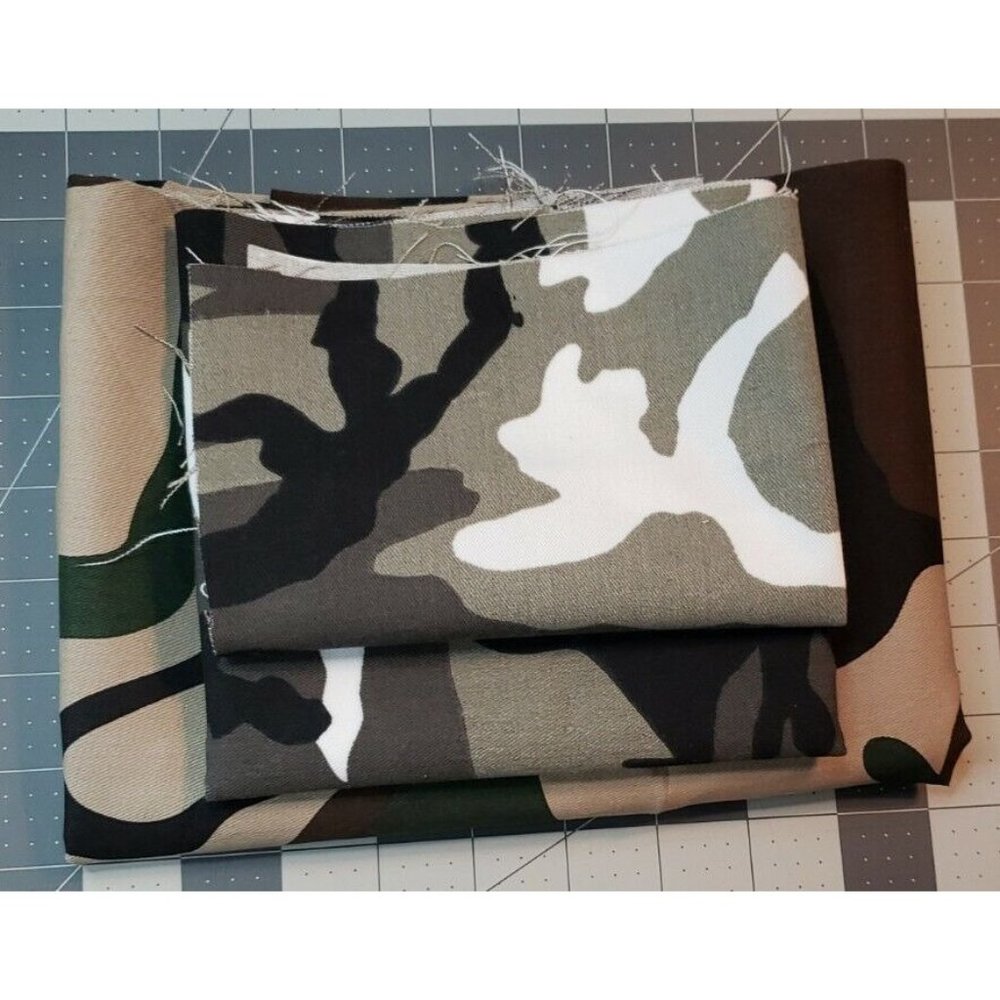 Green & Grey Camo Remnant Lot Of 4 Fabric 1pc 12x8, 2pc 12x18 1pc 24x66 inches